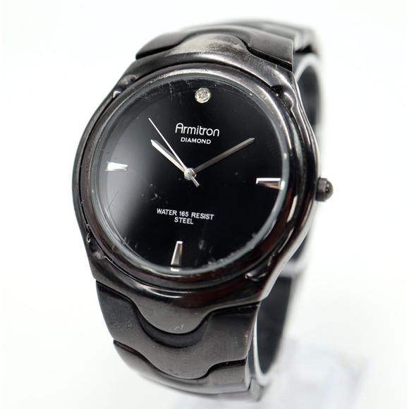 Armitron Diamond Men's Watch 38mm Black Tone Stainless Steel with New Battery - Picture 1 of 16